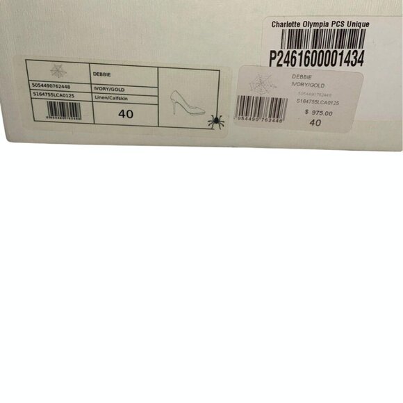 NEW w/ Box & Dust Covers Charlotte Olympia Debbie Linen & Gold Pumps EU 40 $975 - Picture 8 of 8